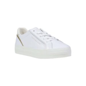 Shop Tommy Hilfiger Women’s Sneakers Leather Metallic Embossed Trainers White FW0FW08757 at Brands Seekers