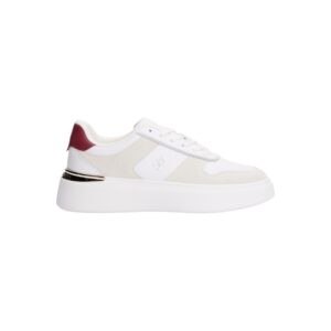 Shop Tommy Hilfiger Women’s Sneakers Leather Mixed Texture Court Trainers White FW0FW08632 at Brands Seekers