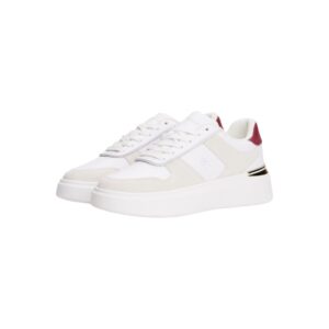 Shop Tommy Hilfiger Women’s Sneakers Leather Mixed Texture Court Trainers White FW0FW08632 at Brands Seekers