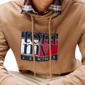 Shop Tommy Hilfiger Jeans Men’s Sweatshirt Urban Flag Logo Terry Hoody Beige DM0DM22092 at Brands Seekers