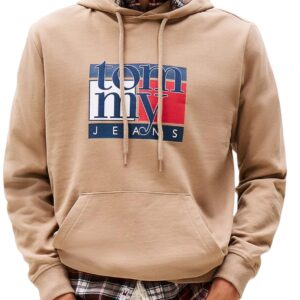 Shop Tommy Hilfiger Jeans Men’s Sweatshirt Urban Flag Logo Terry Hoody Beige DM0DM22092 at Brands Seekers