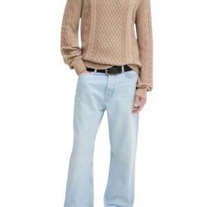 Shop Tommy Hilfiger Jeans Men’s Knitwear Tommy Badge Cable Knit Slim Beige DM0DM22101 at Brands Seekers