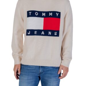 Shop Tommy Hilfiger Jeans Men’s Knitwear Intarsia Flag Badge M Lange Jumper Beige DM0DM22105 at Brands Seekers
