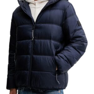 Shop Tommy Hilfiger Jeans Men’s Jacket Tonal Logo Hooded Puffer Jacket Blue DM0DM22044 at Brands Seekers