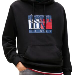 Shop Tommy Hilfiger Jeans Men’s Sweatshirt Urban Flag Logo Terry Hoody Black DM0DM22092 at Brands Seekers