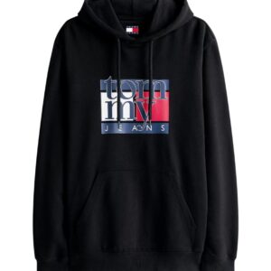 Shop Tommy Hilfiger Jeans Men’s Sweatshirt Urban Flag Logo Terry Hoody Black DM0DM22092 at Brands Seekers