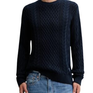 Shop Tommy Hilfiger Jeans Men’s Knitwear Tommy Badge Cable Knit Slim Blue DM0DM22101 at Brands Seekers