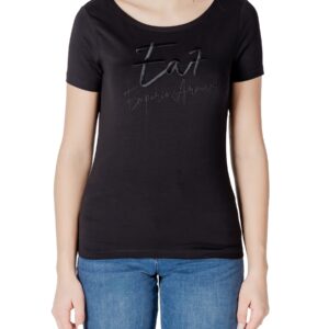 Shop Ea7 Women’s T-Shirt Stretch Cotton Boat Neck Black 7W000184 AF10373 at Brands Seekers