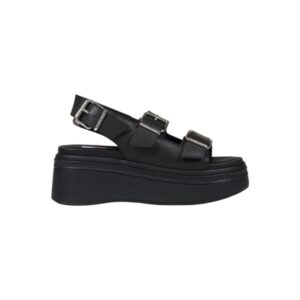 Tommy Hilfiger Jeans Women's Wedge Leather Platform Sandals Black EN0EN02774