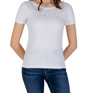 Ea7 Women's T-Shirt Stretch Cotton Boat Neck White 7W000184 AF10373