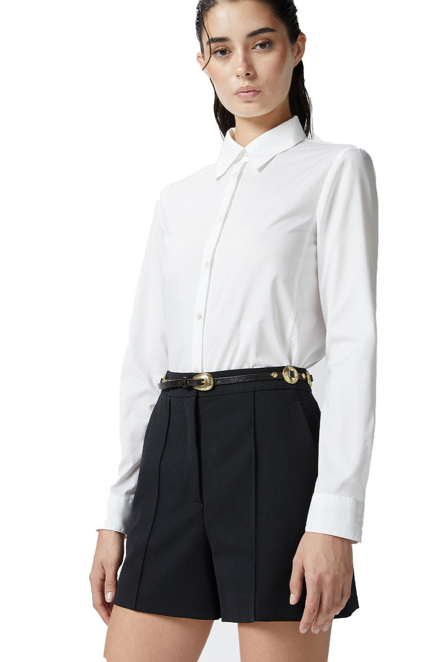 Camiseta de cuello en V de mezcla de algodón y poliéster blanca para