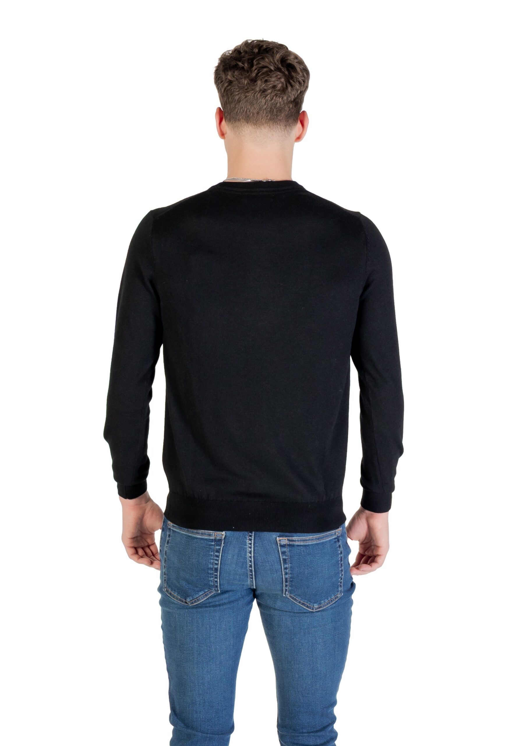 Pull Guess pour homme, noir, en maille, col rond et manches longues