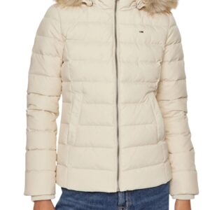 Tommy Hilfiger Jeans Women's Jacket Faux Faur Hooded Down White DW0DW18312