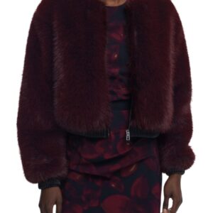 Shop Desigual Raspberry fur jacket Bordeaux 25WWEW67 at Brands Seekers