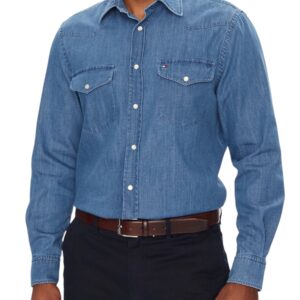 Shop Tommy Hilfiger Men’s Light Blue Denim Shirt MW0MW39429 at Brands Seekers