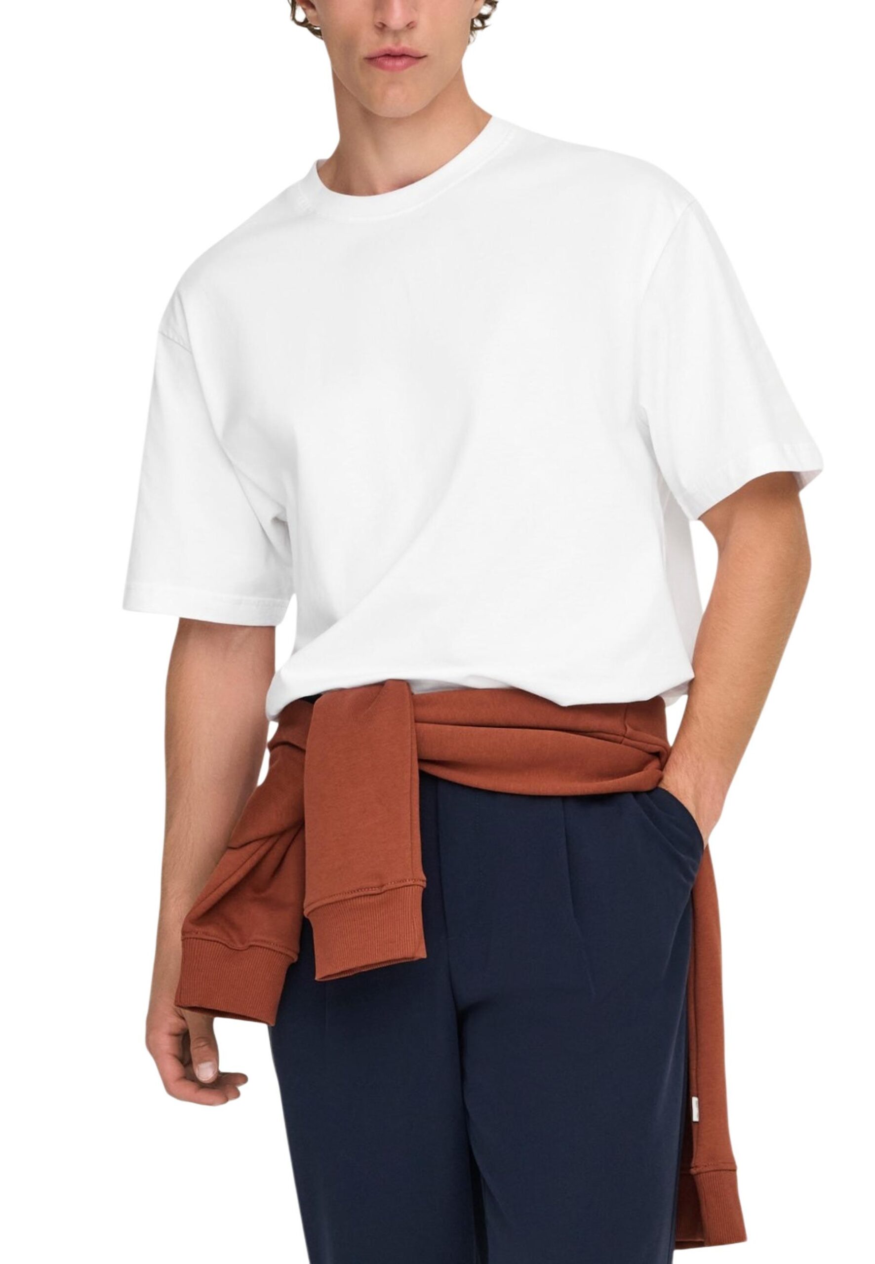 Camiseta blanca de cuello redondo de algodón orgánico para hombre de