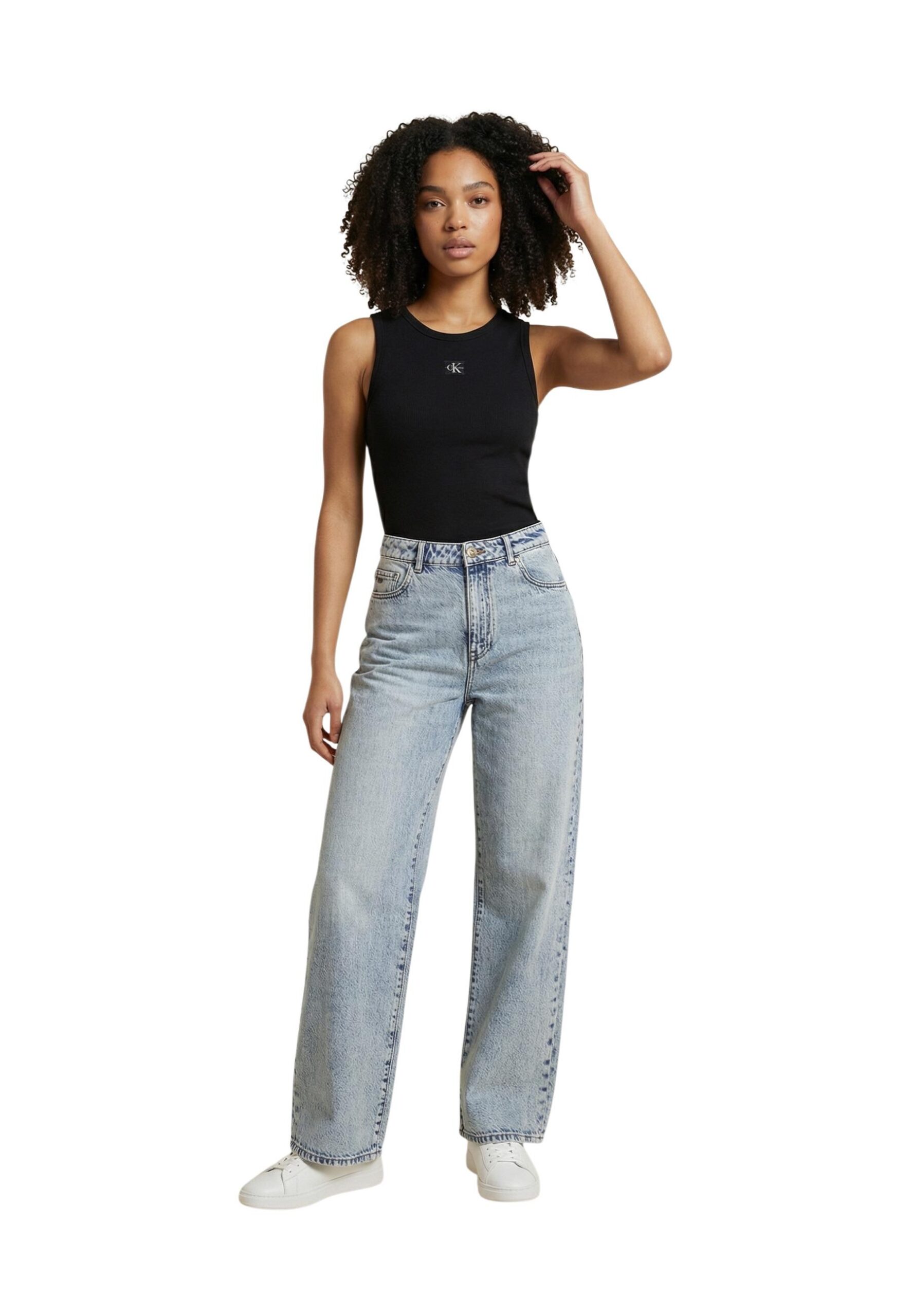 Calvin Klein Jeans Tank Top Wanita Campuran Kapas Hitam