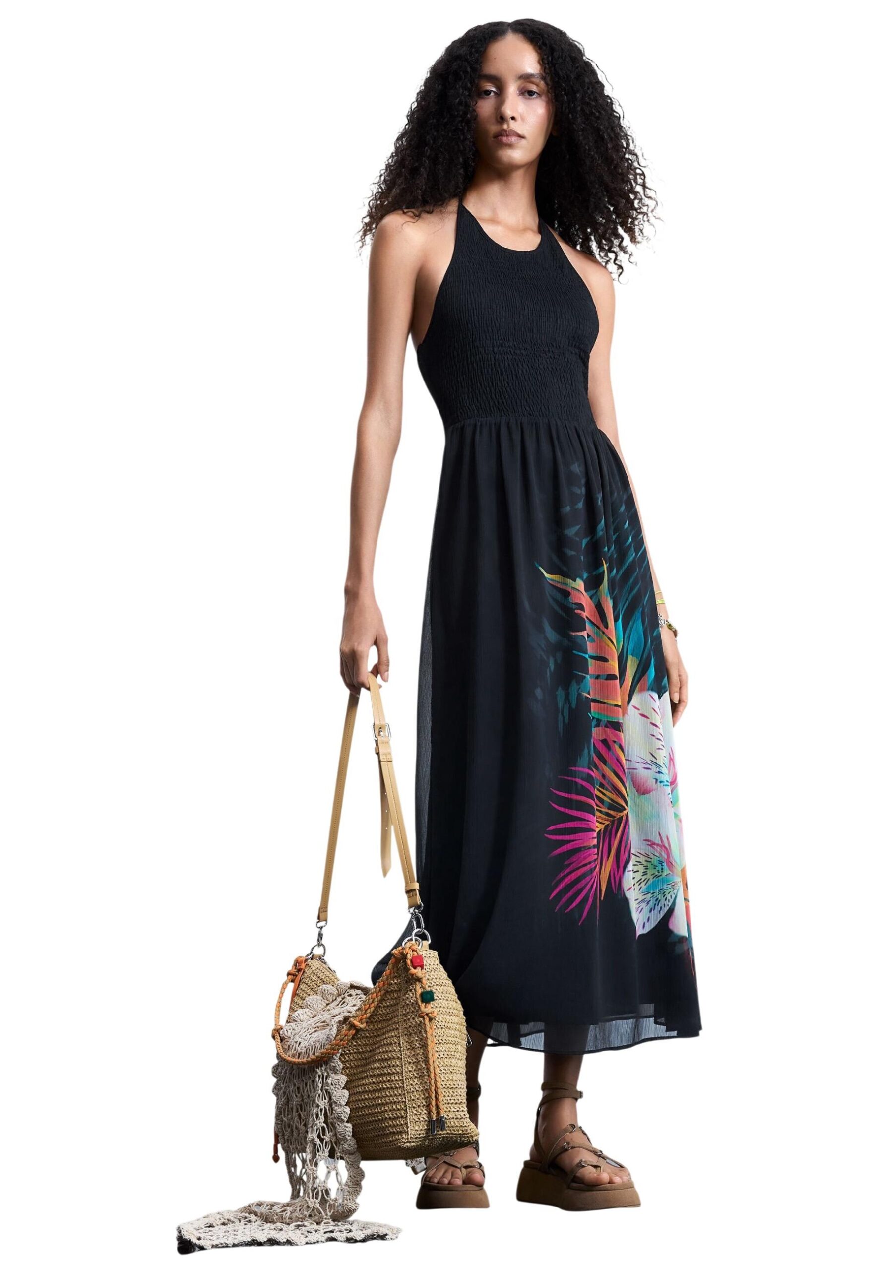 Desigual 26SWVW66 महिला ब्लॅक ड्रेस
