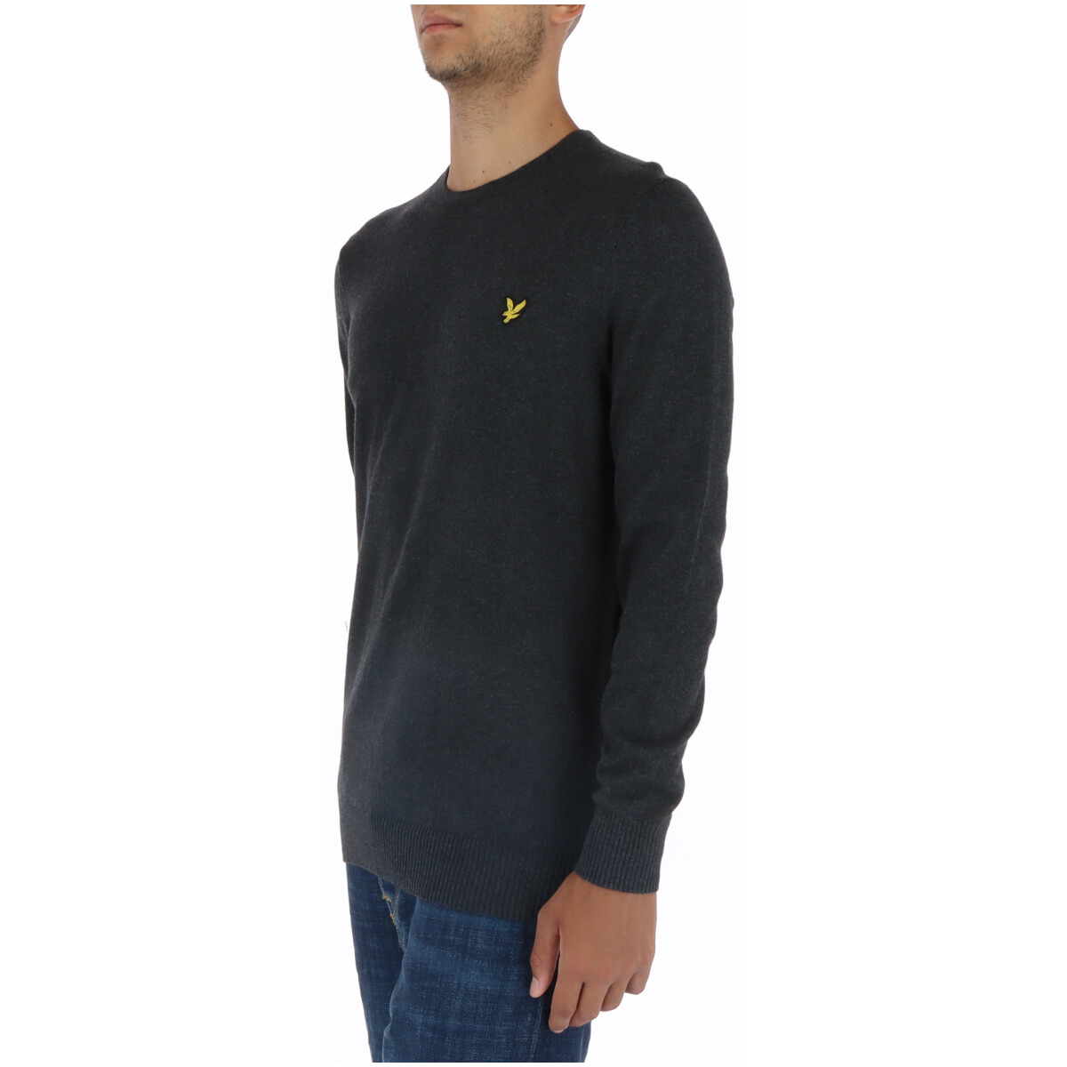 Suéter de gola redonda Lyle & Scott masculino cinza em algodão e lã