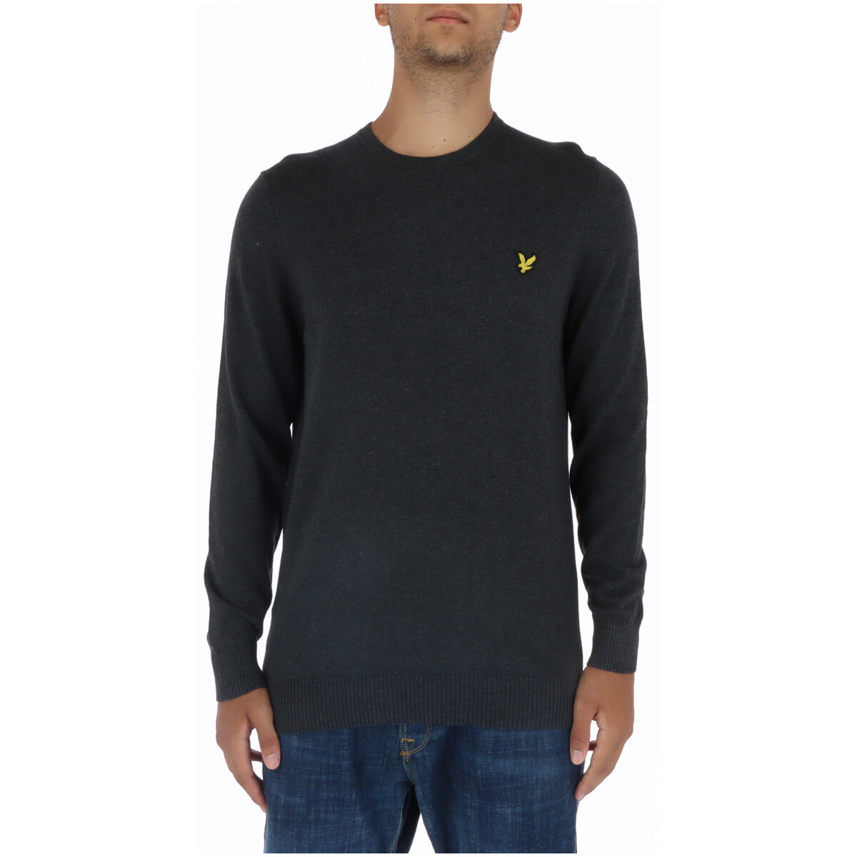 Suéter de gola redonda Lyle & Scott masculino cinza em algodão e lã