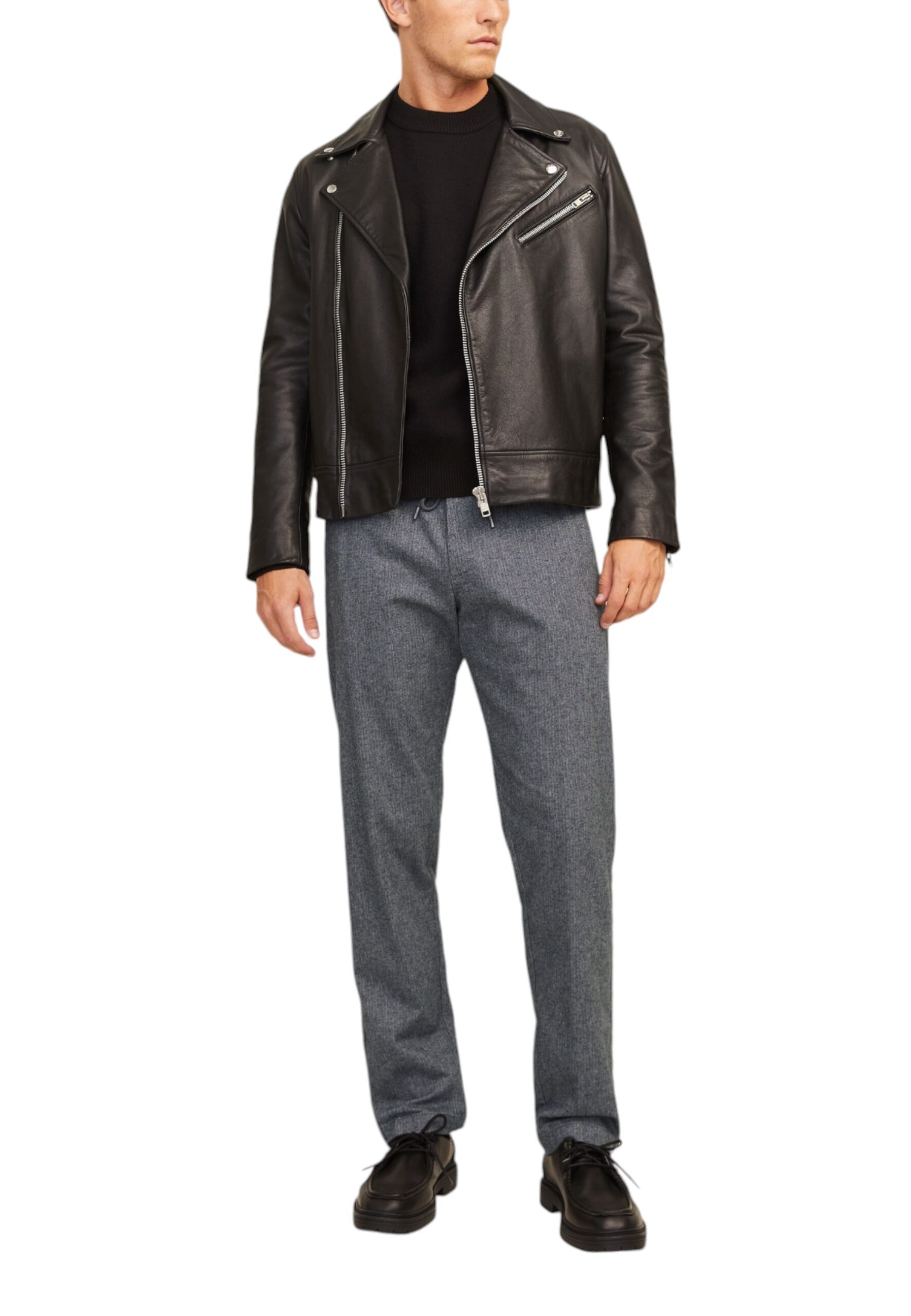 Shop Jack & Jones Men’s Grey Trousers JPSTKANE JJHERRINGBONE at Brands Seekers