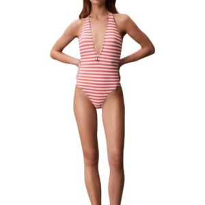 Shop Calvin Klein Jeans Women’s Orange Beachwear PLUNGE ONE PIECE at Brands Seekers