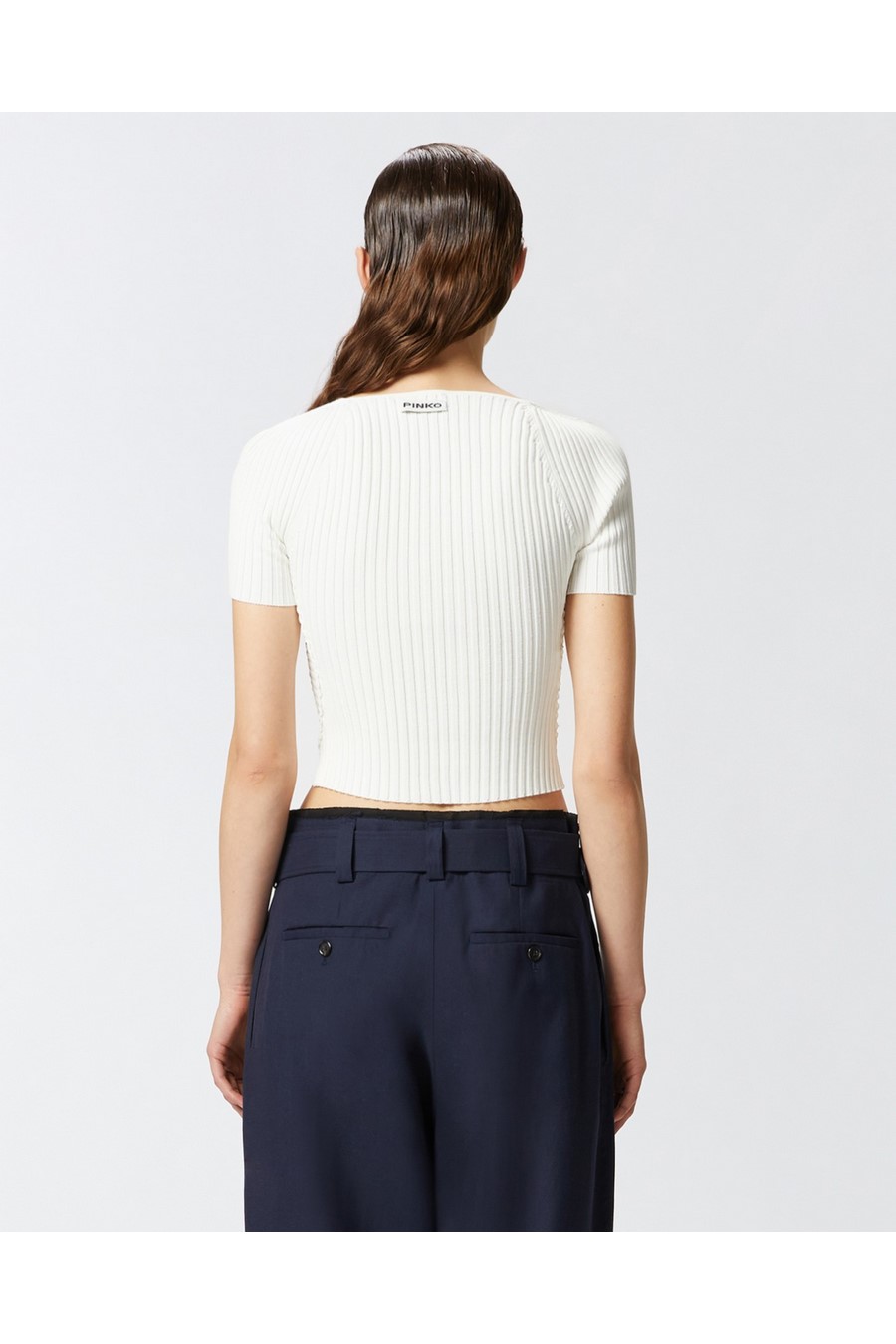 Pinko Damen weißes V-Ausschnitt-Oberteil – Viskose-Nylon-Mischung