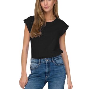 Shop Jacqueline De Yong Women’s Black Tank-Top JDYSALVA LIFE S/L CROCHET at Brands Seekers