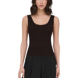 Shop Jacqueline De Yong Women’s Brown Tank-Top JDYNANNA S/L SCALLOP EDGE at Brands Seekers