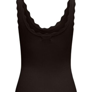 Shop Jacqueline De Yong Women’s Brown Tank-Top JDYNANNA S/L SCALLOP EDGE at Brands Seekers