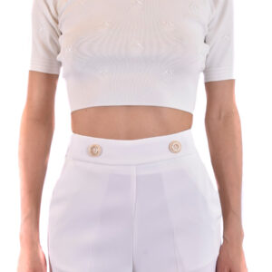 Shop Pinko Women’s White Knitwear V at Brands Seekers