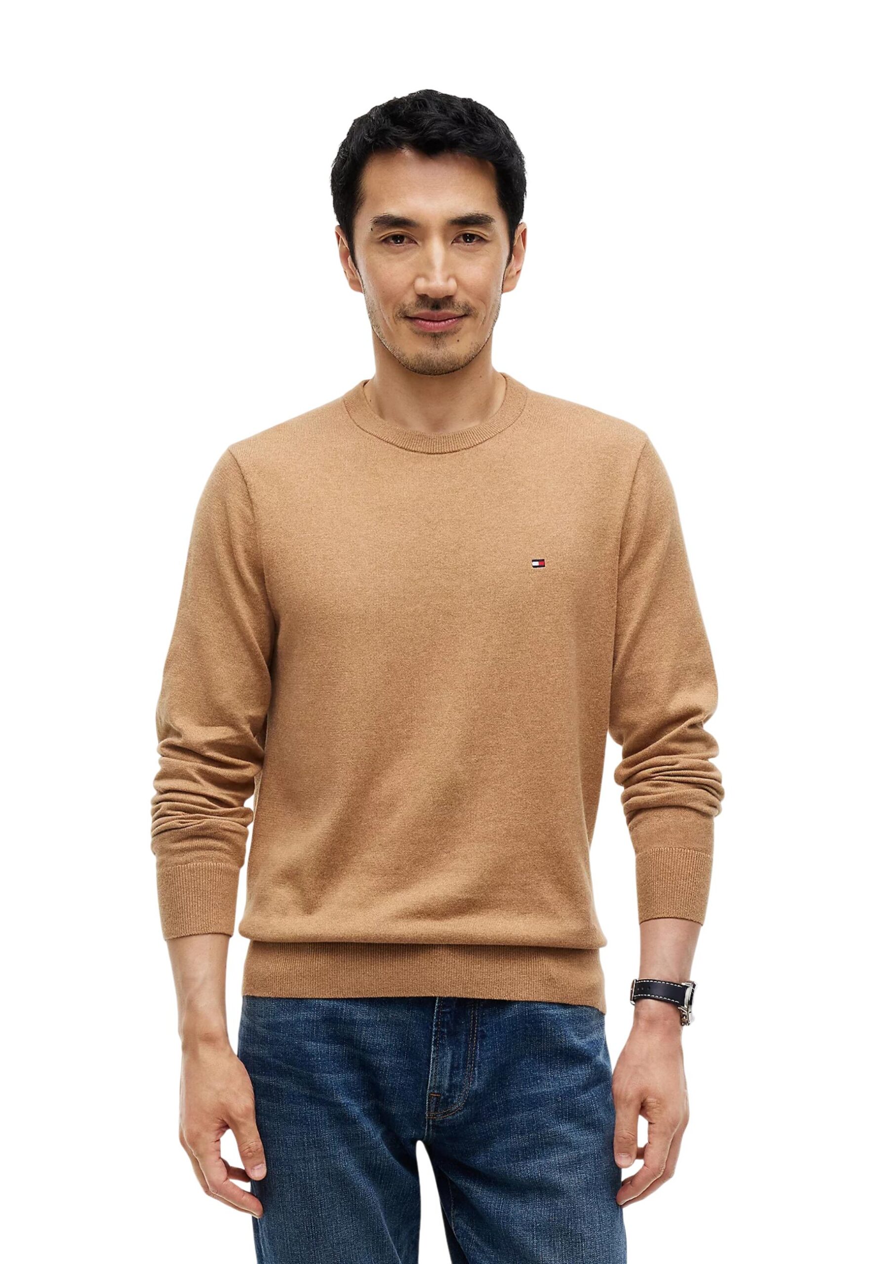 Shop Tommy Hilfiger Men’s Beige Knitwear PIMA ORG CTN CASHMERE at Brands Seekers