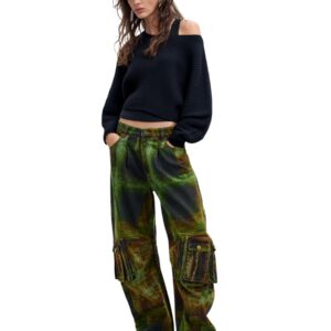 Shop Desigual Women’s Green Trousers PANT GREEN CHECKS LAC at Brands Seekers