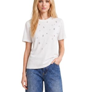 Shop Only Women’s White T-Shirt ONLSANJA S/S O-NECK BLING TOP BOX CC JRS at Brands Seekers