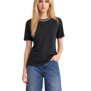 Shop Only Women’s Black T-Shirt ONLSANJA S/S O-NECK BLING TOP BOX CC JRS at Brands Seekers