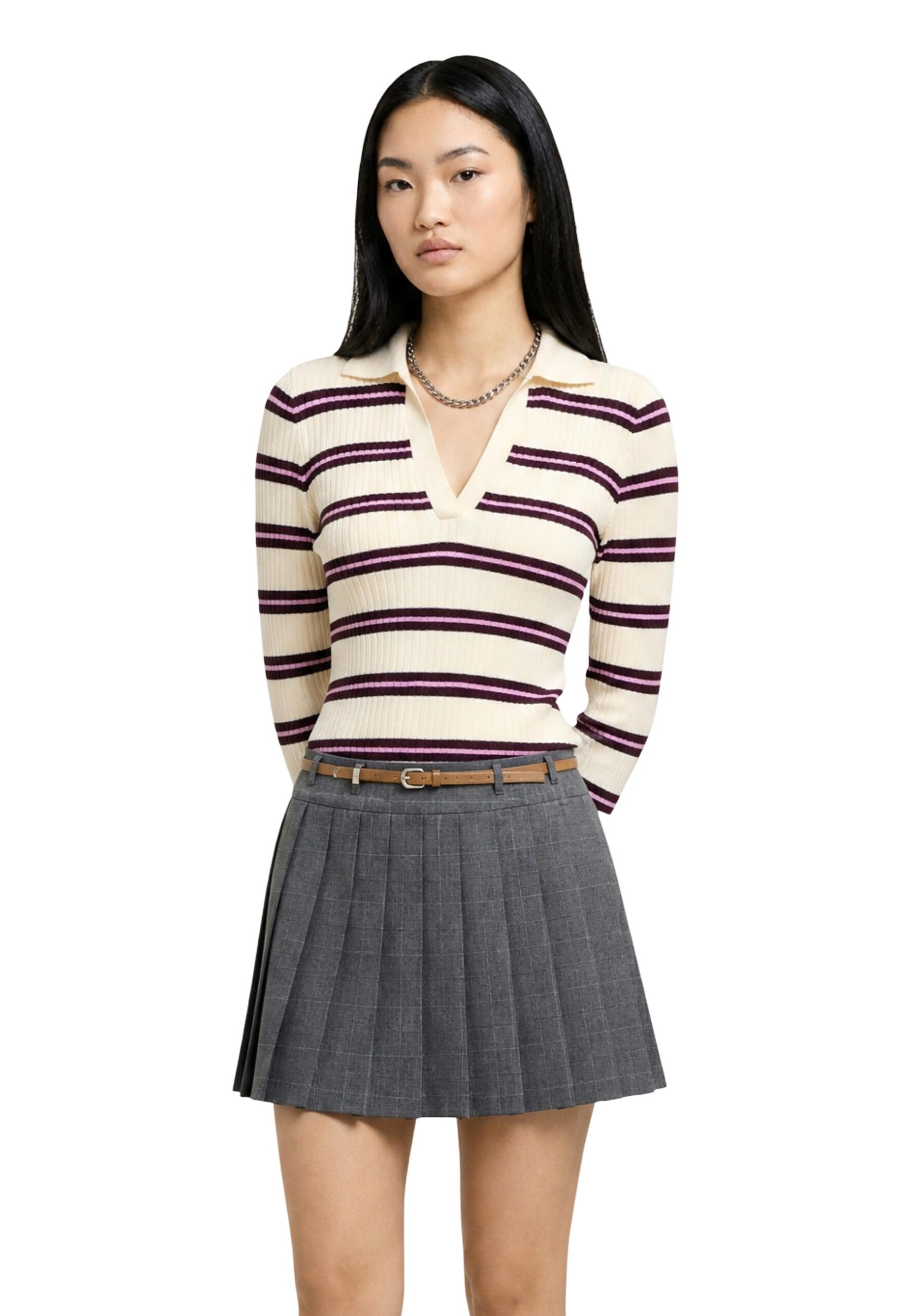 Shop Only Women’s Beige Knitwear ONLKAYA LS STRIPE POLO at Brands Seekers