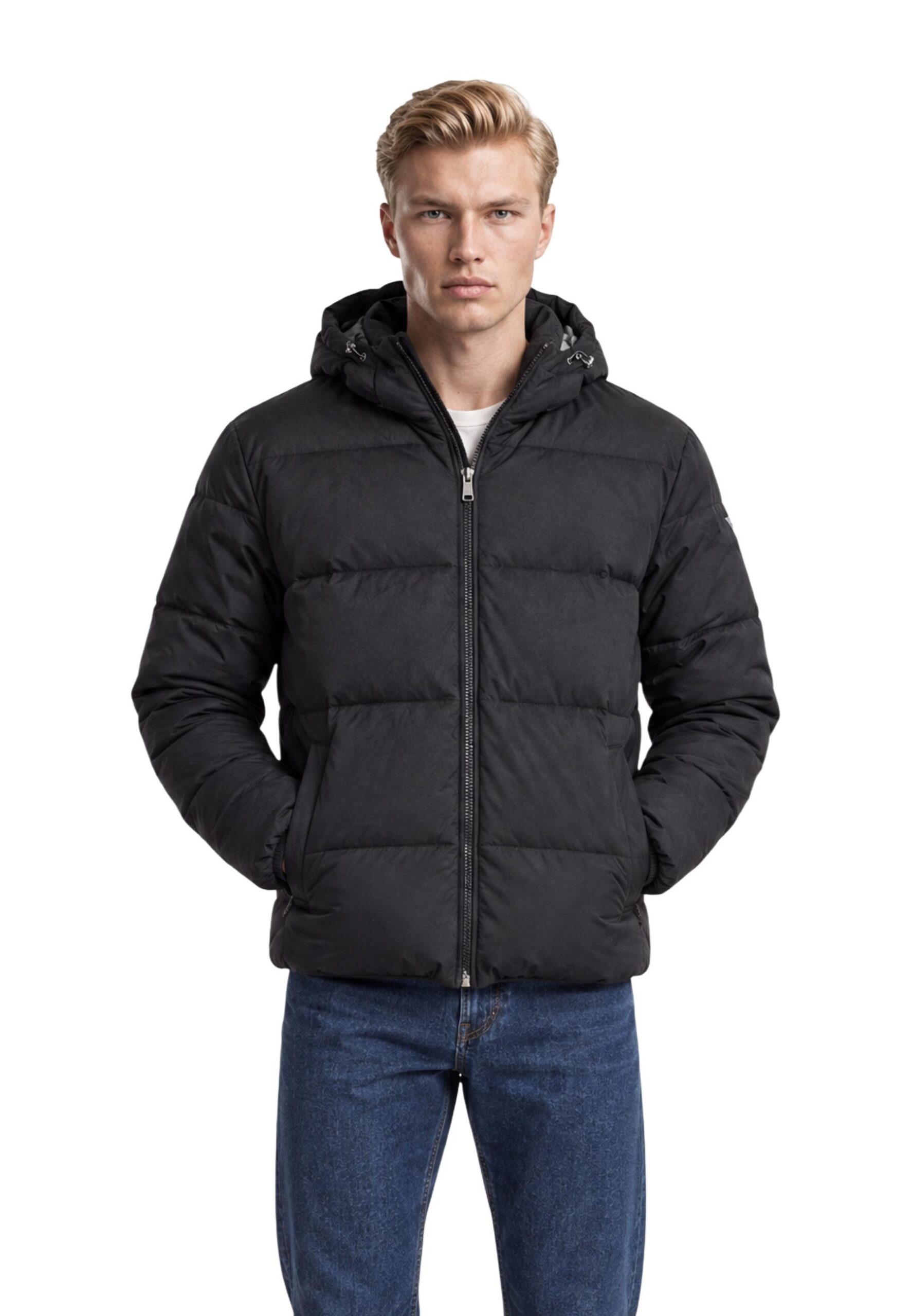 Shop Guess Men’s Black Jacket SUEDE PUFFA JACKET at Brands Seekers