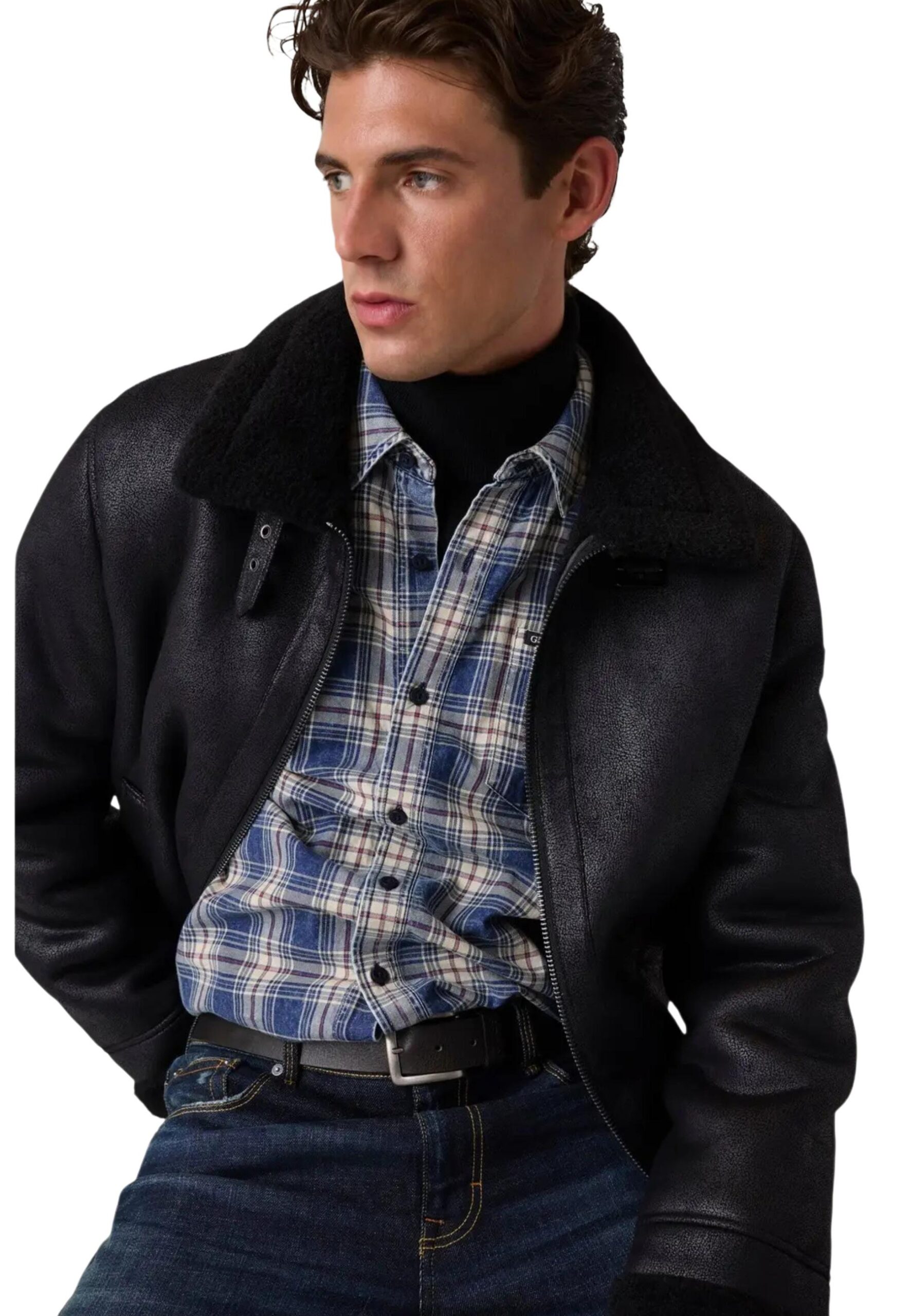 Shop Guess Men’s Black Blazer SHEARLING JACKET at Brands Seekers