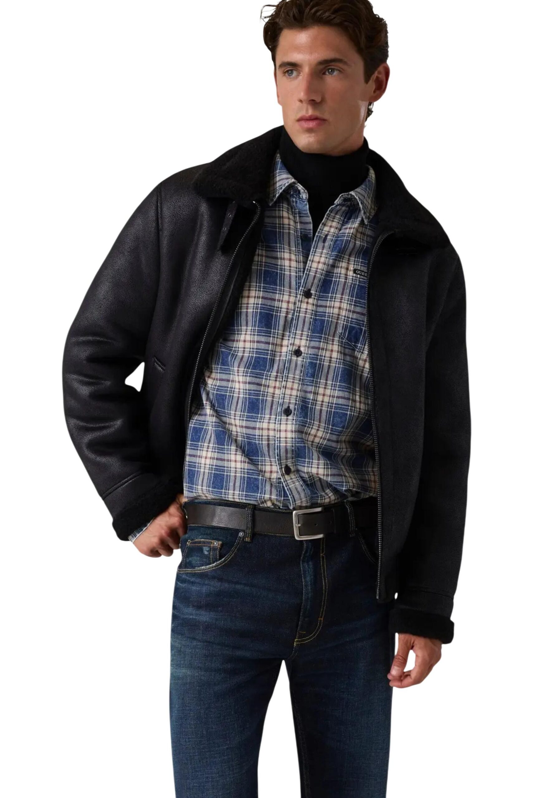 Shop Guess Men’s Black Blazer SHEARLING JACKET at Brands Seekers