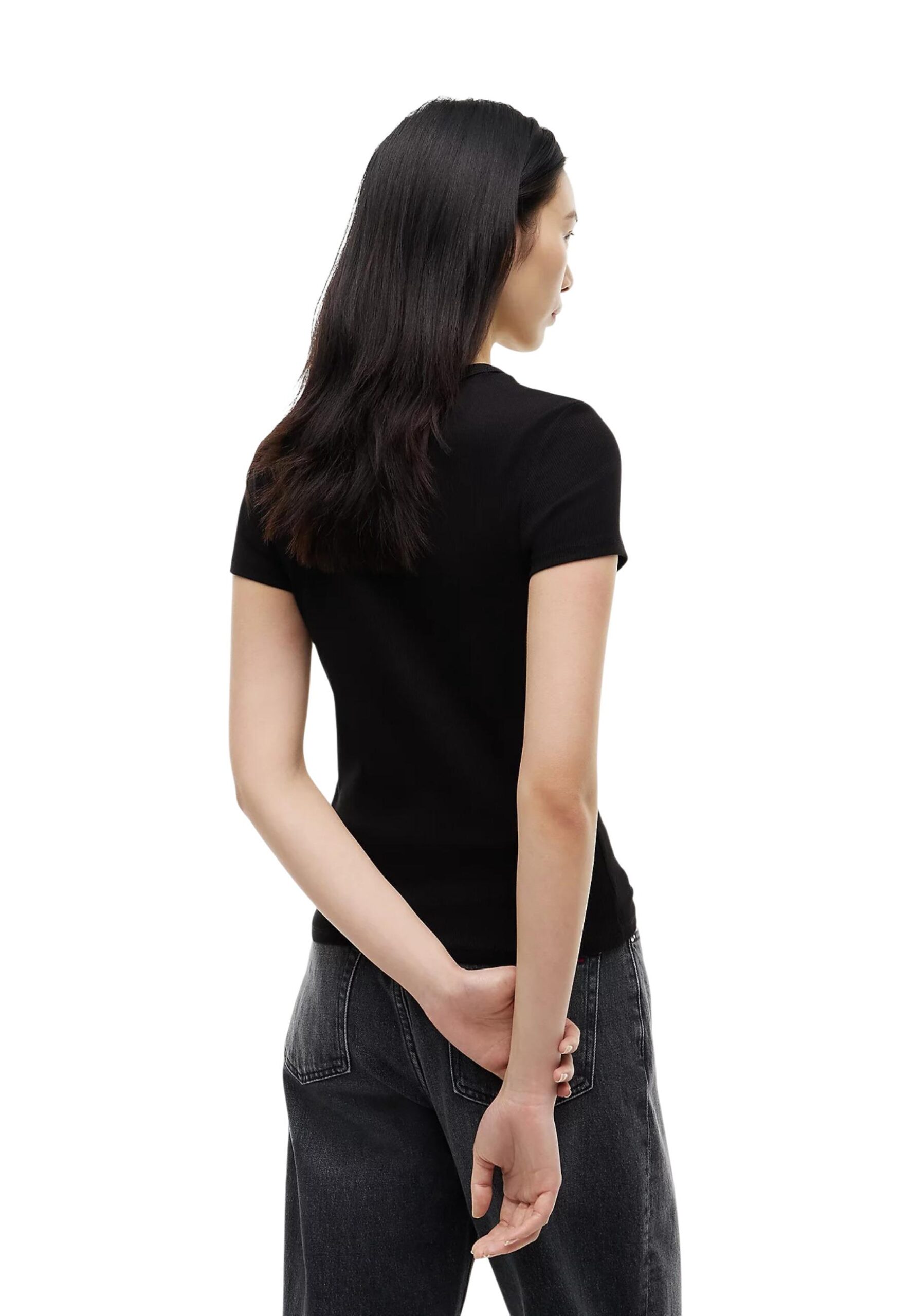 Shop Tommy Hilfiger Jeans Women’s Black T-Shirt TJW SLIM ESSENTIAL RIB at Brands Seekers
