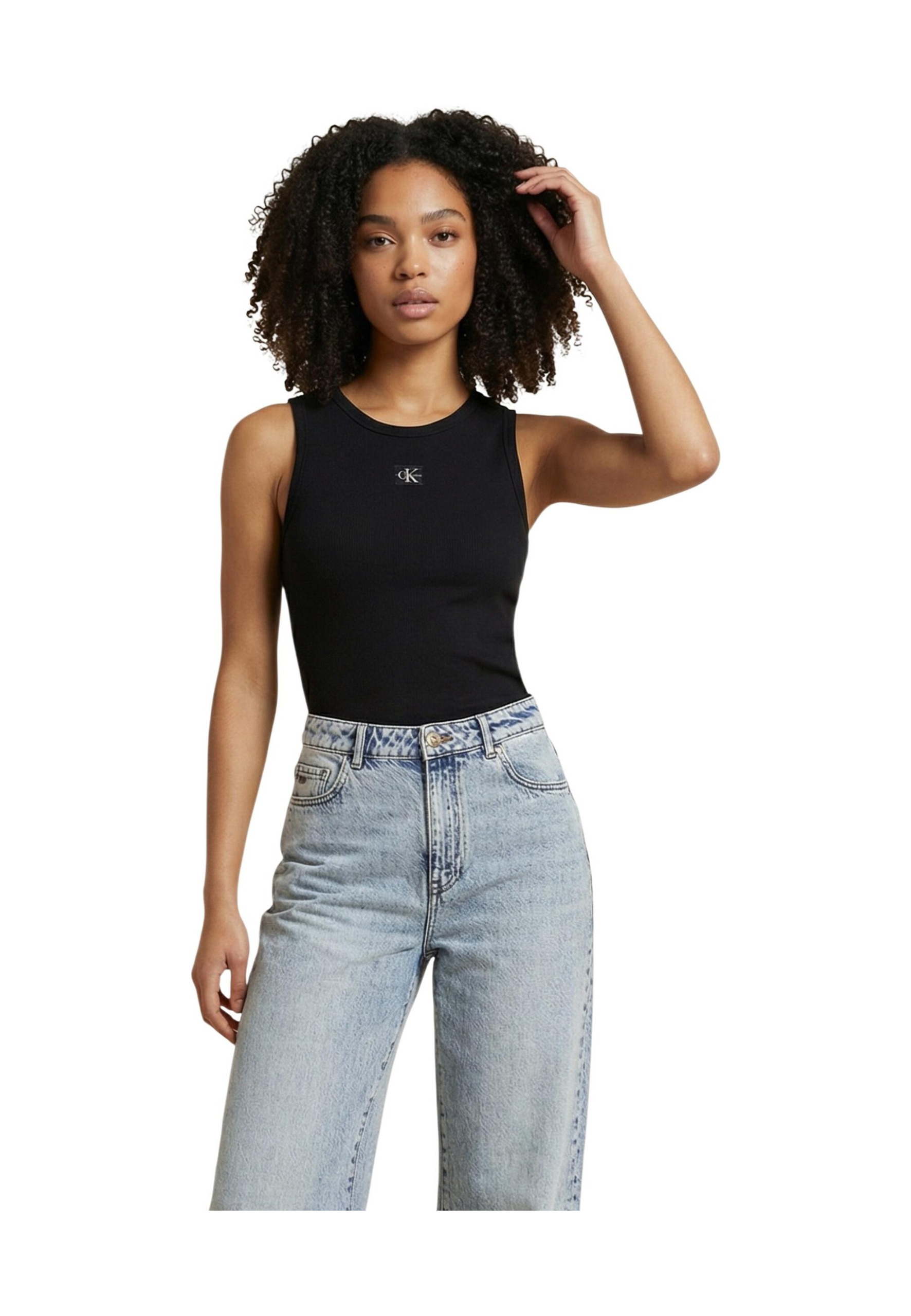 Calvin Klein Jeans Tank Top Wanita Campuran Kapas Hitam